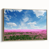 Framed canvas wall art featuring a vibrant landscape design with golden accents, showcasing lush green fields and a serene sky, ideal for home decor.