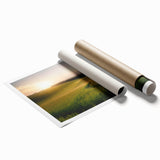 Vibrant rolled print of a serene landscape featuring lush green fields under a clear blue sky, ideal for home decor and art enthusiasts. Perfect for creating a calming atmosphere in any room.