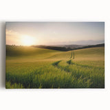 Stretched canvas wall art showcasing a vibrant landscape design with fields and rolling hills, ideal for home decor. Perfect for enhancing living spaces with natural beauty.