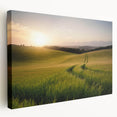Stretched canvas artwork showcasing a vibrant landscape with rolling fields and a serene sky, perfect for adding color and tranquility to any home decor.