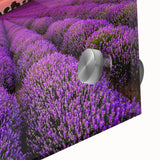 Close-up of a vibrant acrylic glass wall art piece featuring lush green fields and rolling landscapes, showcasing intricate details and vivid colors, perfect for home decor.