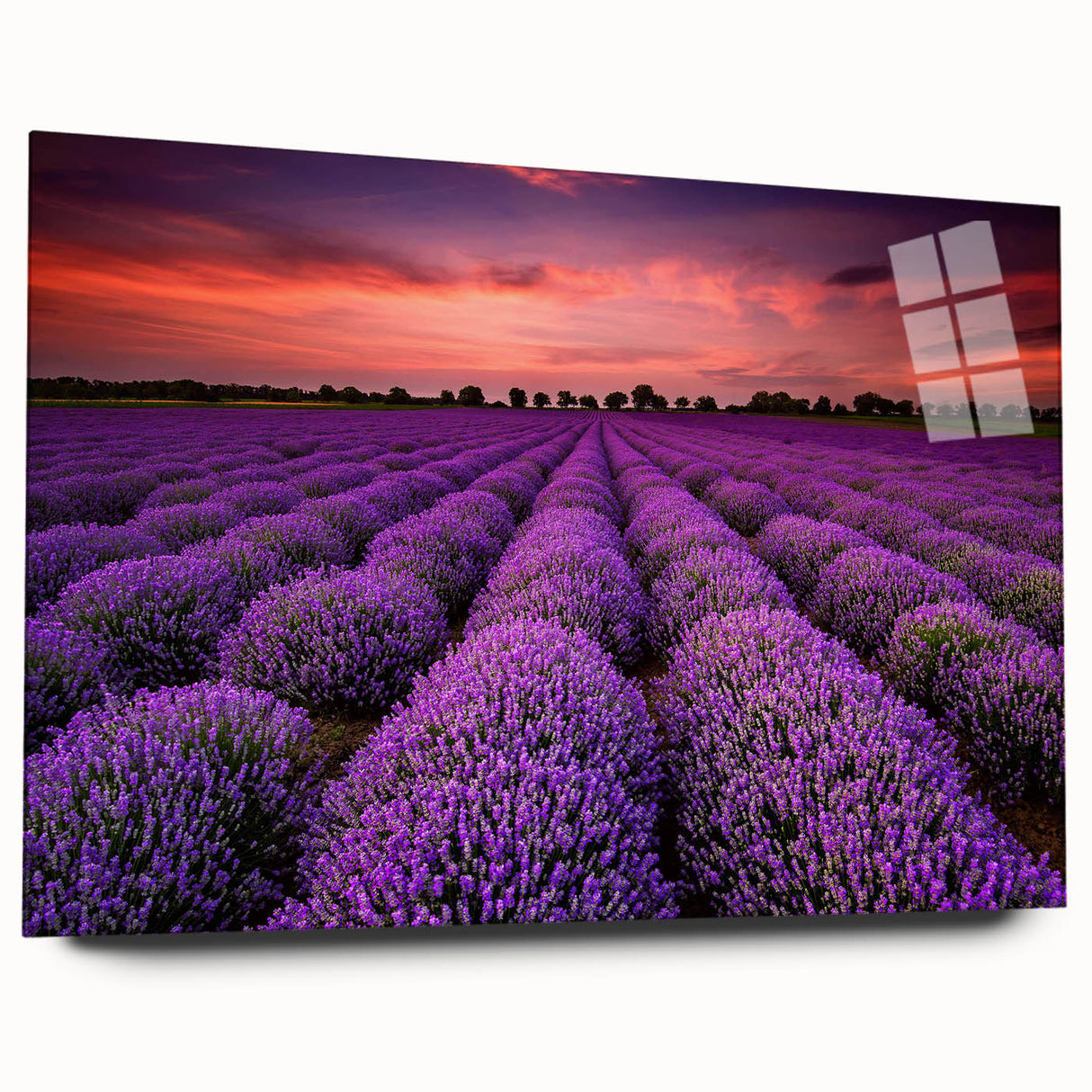 Vibrant acrylic glass wall art featuring a serene landscape of rolling fields and mountains, showcasing rich greens and blues, perfect for enhancing modern interiors.