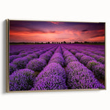 Framed canvas wall art featuring a scenic landscape design with vibrant fields and golden hues, elegantly displayed from a side view for a contemporary decor touch.