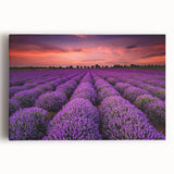 Stretched canvas wall art featuring a vibrant landscape design with fields and hills, ideal for home decor, showcasing rich colors and serene scenery.