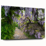 Acrylic glass wall art piece showcasing a vibrant landscape garden design, featuring rich colors and intricate details, perfect for enhancing modern interiors.
