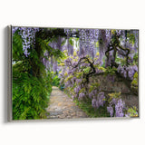 Framed canvas wall art from the Landscapes & Gardens Design collection, showcasing a serene nature scene with vibrant colors and a sleek silver frame, perfect for home decor.