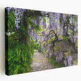 Stretched canvas wall art showcasing a vibrant landscape design with lush gardens and colorful flora, ideal for enhancing home decor and creating a serene atmosphere.