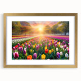 Framed wall art collection showcasing vibrant landscapes and garden designs, featuring a sleek gold frame and white mat, perfect for enhancing home decor.