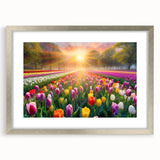 Framed wall art collection featuring a vibrant landscape garden design, elegantly presented in a silver frame with a white mat. Ideal for home decor enhancement.