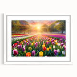 Framed wall art collection showcasing vibrant landscapes and gardens, featuring a white mat and sleek frame design, perfect for home decor enhancement.
