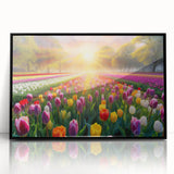 Framed acrylic wall art featuring a vibrant garden landscape design with lush greenery and colorful flowers, presented in a sleek black frame for an elegant touch.