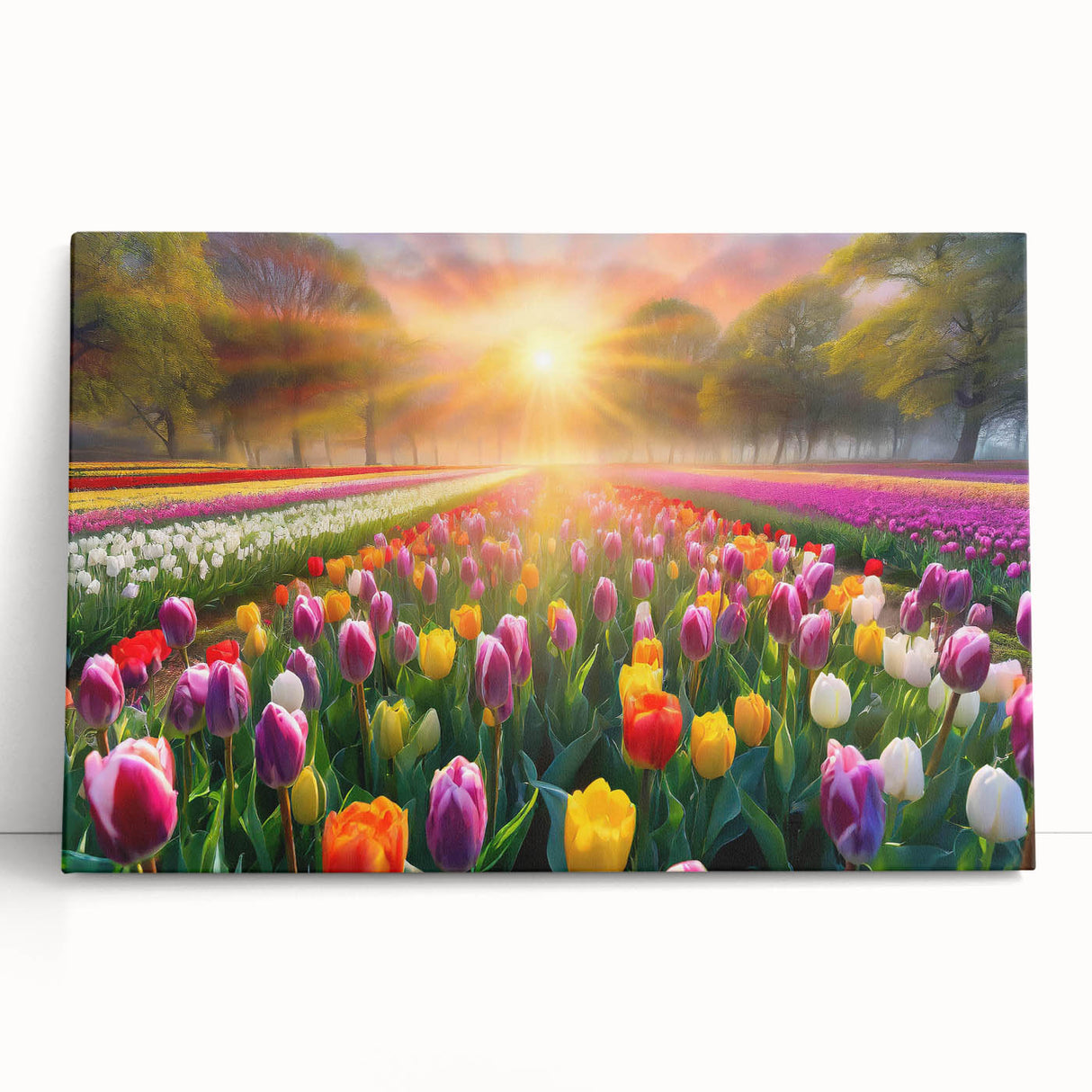 Stretched canvas wall art showcasing a vibrant garden landscape design, featuring lush greenery and colorful flowers, perfect for home decor. Ideal for adding a fresh, natural touch to any space.