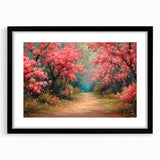 Framed wall art collection showcasing a vibrant landscape garden design with a black mat, ideal for home decor and enhancing interior aesthetics.