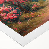 Rolled canvas showcasing a vibrant landscape garden design in rich greens and blues, ideal for enhancing home decor, shipped in a protective cardboard tube.