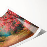 Vibrant rolled print showcasing a serene landscape garden design, featuring lush greenery and colorful flowers, packaged securely in a protective cardboard tube for shipping. Perfect for enhancing home decor with a touch of nature.