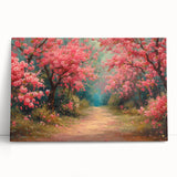 Stretched canvas artwork showcasing a vibrant landscape garden design, featuring lush greenery and colorful flowers, perfect for home decor.
