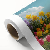 Vibrant rolled canvas showcasing a stunning landscape garden design, perfect for home decor, featuring rich colors and intricate details, packaged securely in a sturdy tube.