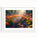 Framed wall art collection showcasing a serene garden landscape design in a white mat frame, perfect for enhancing home decor and creating a calming atmosphere.