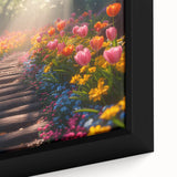 Framed canvas close-up showcasing a vibrant landscape garden design with intricate details and rich colors, perfect for enhancing home decor.