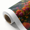 Rolled canvas showcasing a vibrant landscape garden design, featuring lush greenery and colorful flowers, ideal for home decor and art enthusiasts. Packaged securely in a protective tube for safe shipping.