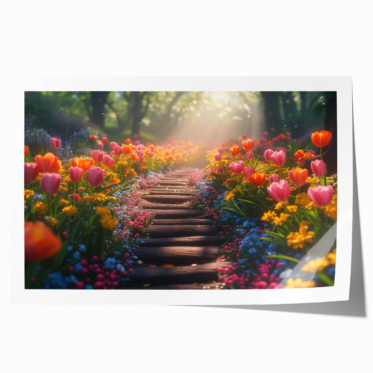 Vibrant rolled print showcasing a serene landscape garden design, featuring lush greenery and soft pastel colors, ideal for home decor enhancement.