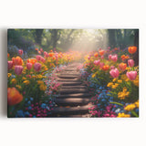 Stretched canvas wall art featuring a vibrant landscape design with lush gardens and blue skies, perfect for enhancing home decor with a touch of nature.