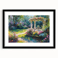 Framed wall art featuring a vibrant landscape garden design in a sleek black frame, showcasing colorful flora and serene natural beauty, perfect for home decor.