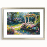 Framed wall art collection featuring a vibrant landscape garden design with a silver mat, ideal for home decor, showcasing intricate colors and textures.