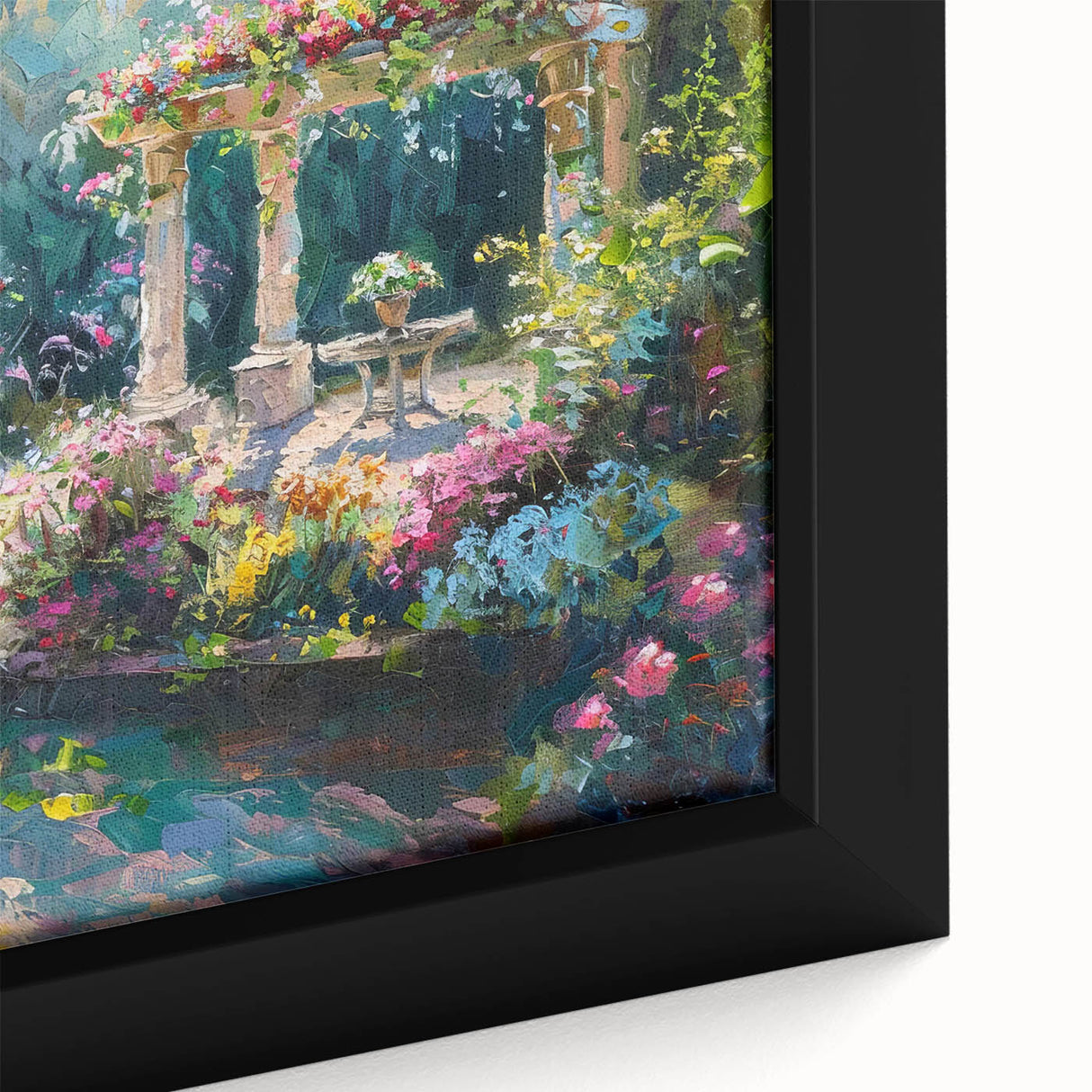 Framed wall art collection showcasing a vibrant landscape garden design with rich colors and intricate details, perfect for home decor enhancement.