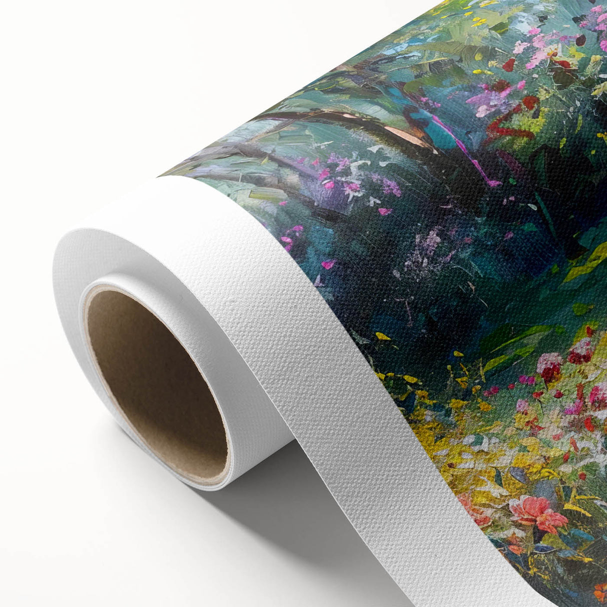 Colorful abstract landscape wall art on rolled canvas, showcasing vibrant hues and intricate patterns, ideal for modern home decor and artistic expression.