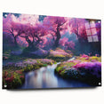 Side view of a modern acrylic wall art collection showcasing vibrant landscape and garden designs, elegantly mounted with pins, ideal for contemporary home decor.