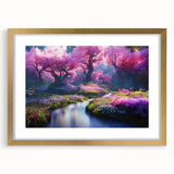 Elegant gold-framed wall art collection showcasing a vibrant landscape garden design, featuring a mat for added depth and sophistication, perfect for home decor.