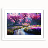 Framed wall art collection showcasing a serene landscape garden design, featuring a white mat and sleek frame, perfect for enhancing home decor aesthetics.
