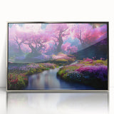 Framed wall art showcasing a stunning landscapes and gardens design, featuring vibrant colors and intricate details, set in a sleek silver frame, ideal for home décor.