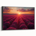 Framed canvas artwork showcasing a stunning landscape design, featuring vibrant colors and intricate details, presented from a black side view, ideal for enhancing home decor.