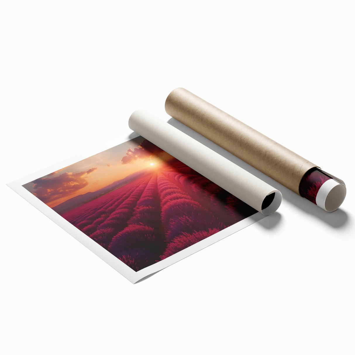 Rolled print showcasing a vibrant landscape garden design, featuring lush greenery and colorful flowers, perfect for enhancing home decor and wall art collections.