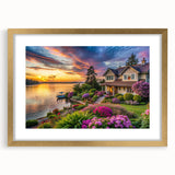 Elegant gold-framed wall art showcasing a serene landscape garden design with a mat, perfect for enhancing home decor. Ideal for nature-inspired interiors.