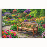 Stretched canvas wall art showcasing a vibrant landscape design with lush greenery and colorful blooms, ideal for enhancing home decor with nature's beauty.