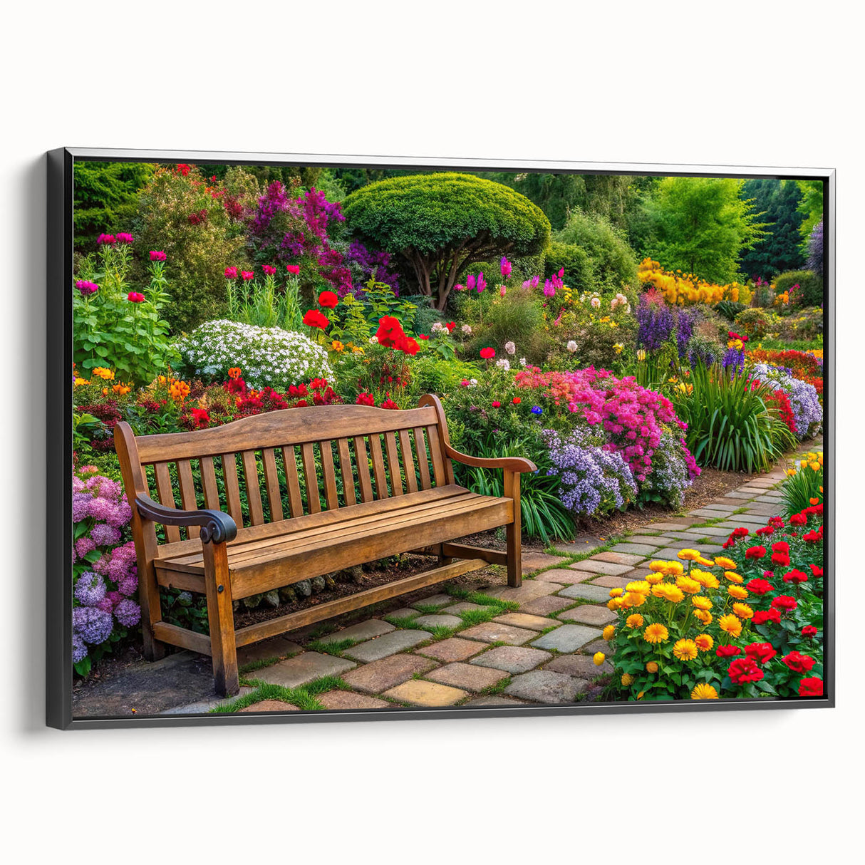 Framed canvas wall art featuring a serene landscape design with vibrant colors and intricate details, perfect for home decor in modern interiors.