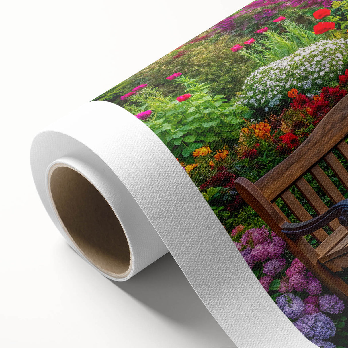 Colorful rolled canvas artwork showcasing a vibrant abstract landscape design, featuring rich hues of green, blue, and orange, ideal for modern home decor or gallery displays.