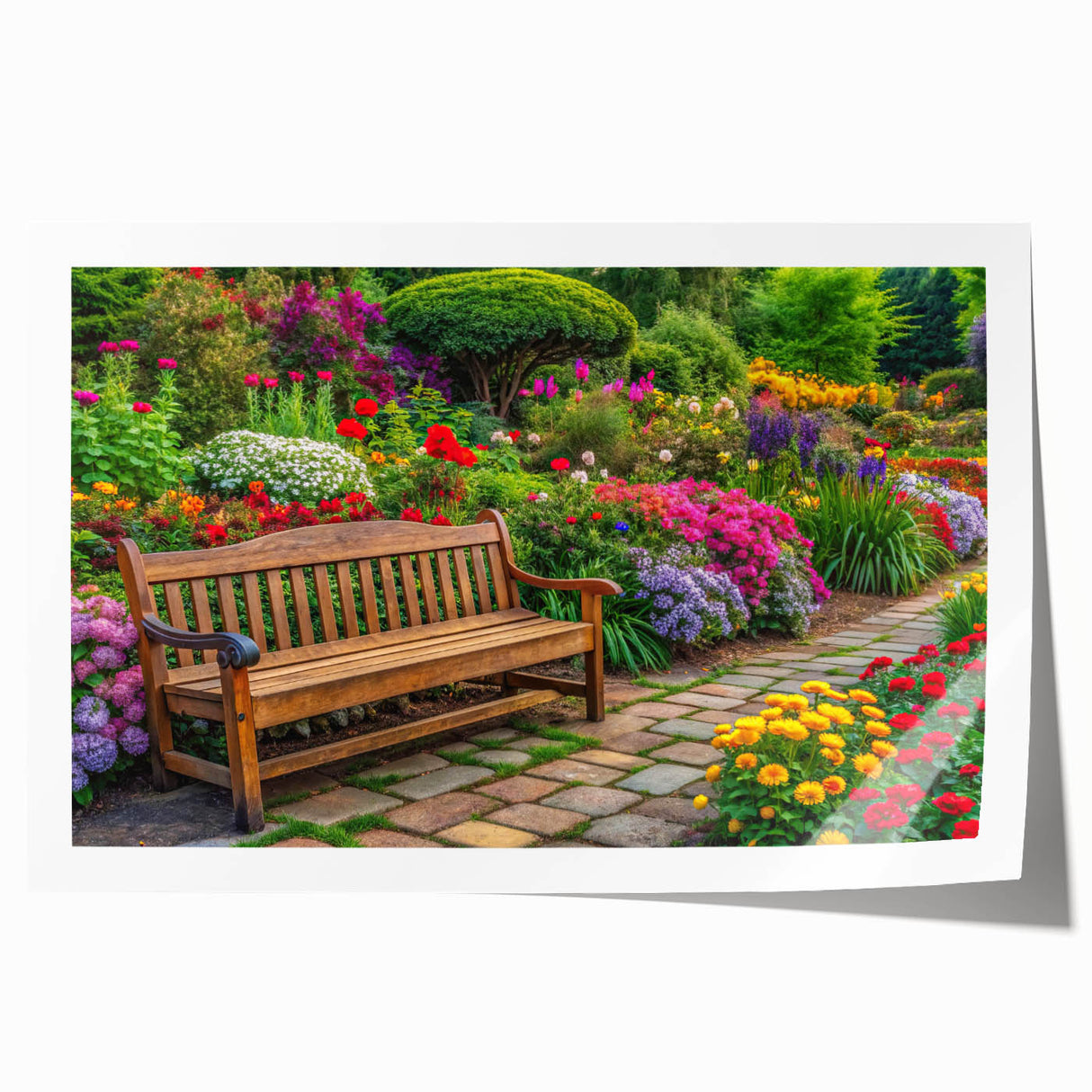 Vibrant rolled print showcasing a stunning landscapes and gardens design, featuring lush greenery and colorful flowers, ideal for home decor enhancements.