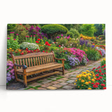 Stretched canvas wall art showcasing a vibrant landscape garden design, featuring rich colors and intricate details, ideal for home decor enhancement.