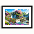 Black-framed wall art showcasing a vibrant landscape garden design, featuring rich colors and intricate details, ideal for home decor. This artwork adds a touch of nature-inspired elegance to any room.