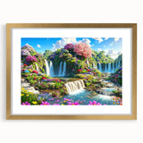 Framed wall art collection showcasing a vibrant landscape garden design in a gold frame with matting, enhancing home decor aesthetics. Perfect for nature lovers.