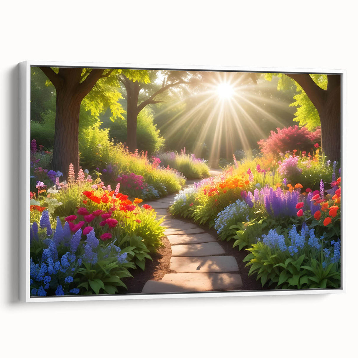 Framed canvas wall art from the Landscapes & Gardens Design collection, showcasing vibrant botanical imagery with a white border, perfect for home decor.