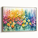 Framed canvas wall art depicting an elegant landscape garden design, featuring vibrant greens and gold accents. Perfect for adding a touch of nature-inspired decor to any space.