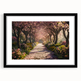 Framed wall art collection featuring a scenic landscape design with vibrant colors, set in a sleek black frame with a white mat, perfect for home decor.