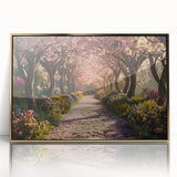 Framed acrylic wall art featuring a stunning landscape garden design with gold accents, perfect for enhancing home decor. Ideal for nature lovers and art collectors.