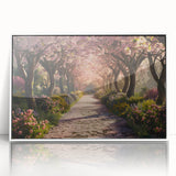 Framed acrylic wall art showcasing a vibrant landscape garden design in a sleek white frame, perfect for enhancing home decor with natural beauty and style.