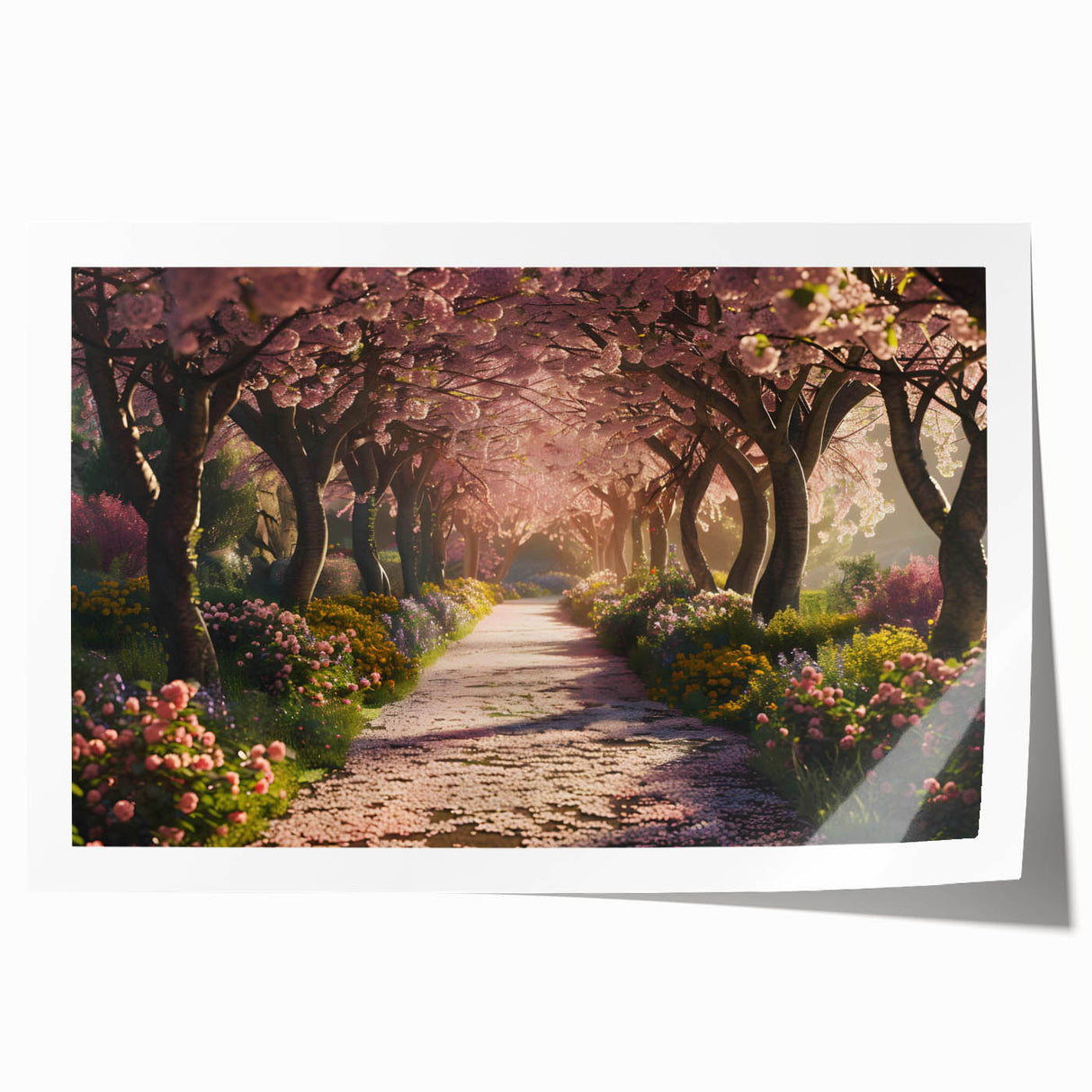 Rolled print showcasing a vibrant landscape garden design, featuring lush greenery and colorful flowers, ideal for home decor or art collections.